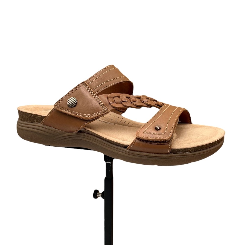 Clarks Womens April Raelyn Slide Leather‎ Sandals Size 8.5-9 Brown Adjustable